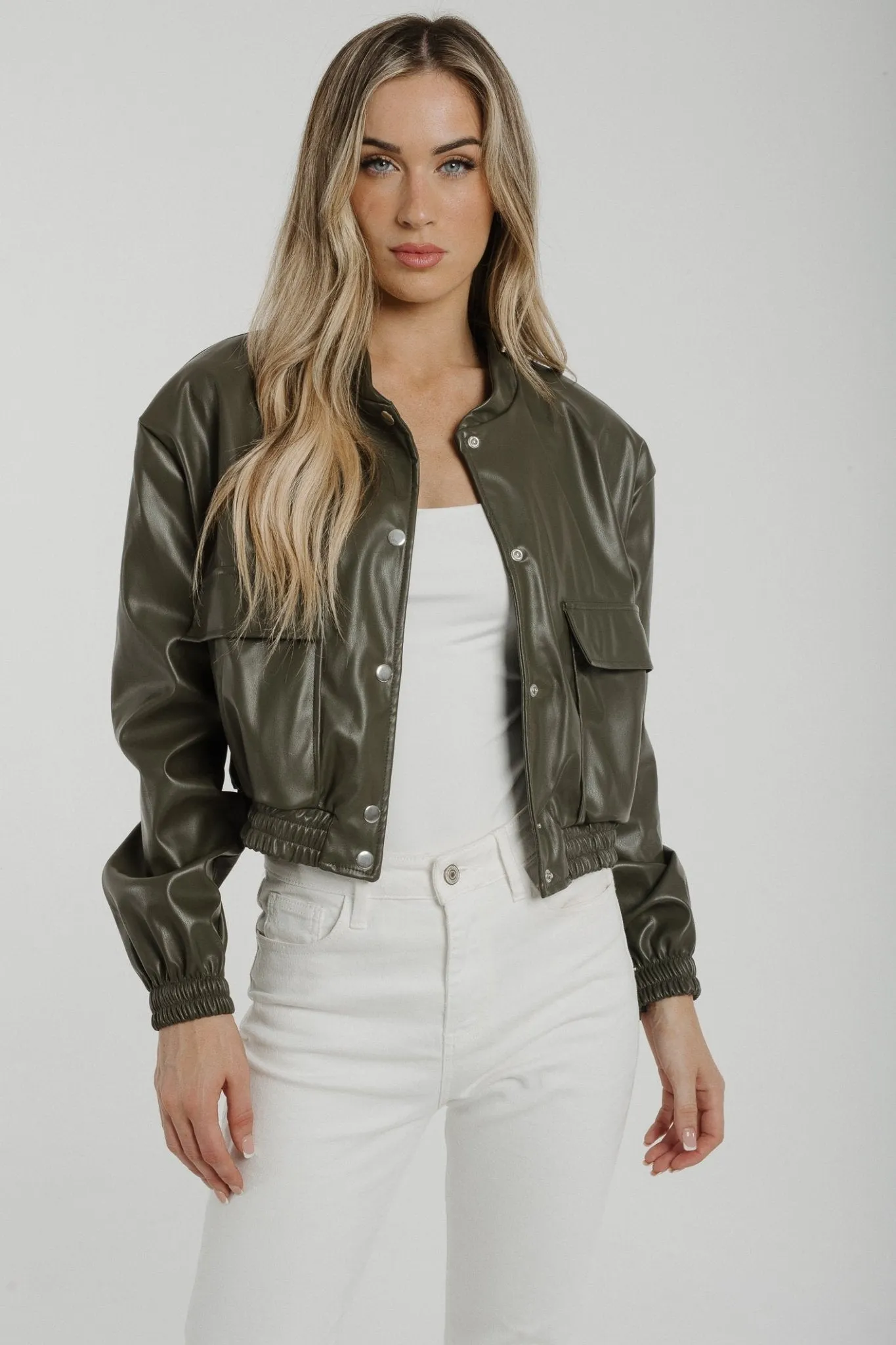 Caitlyn Leather Look Jacket In Khaki