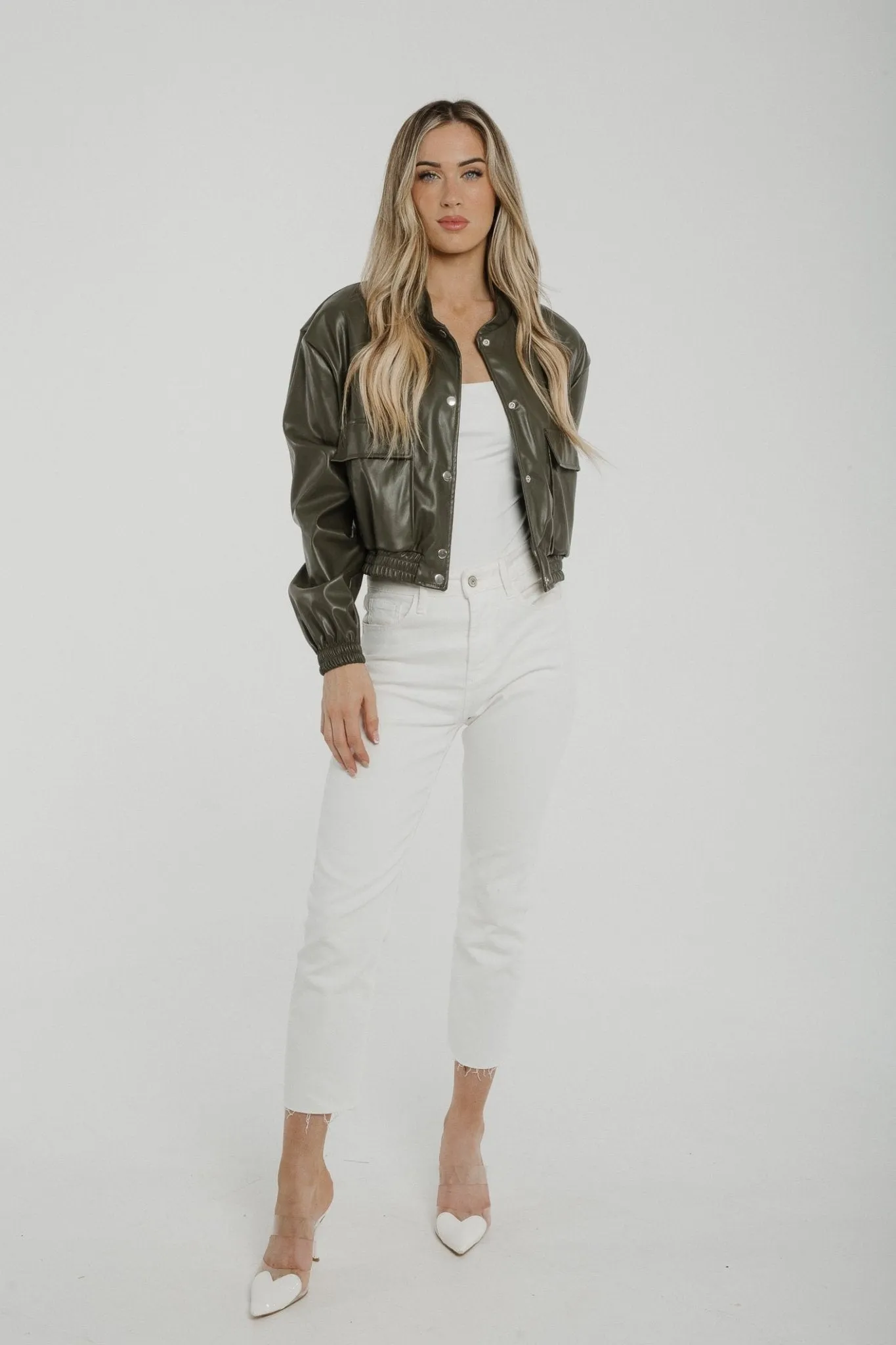 Caitlyn Leather Look Jacket In Khaki