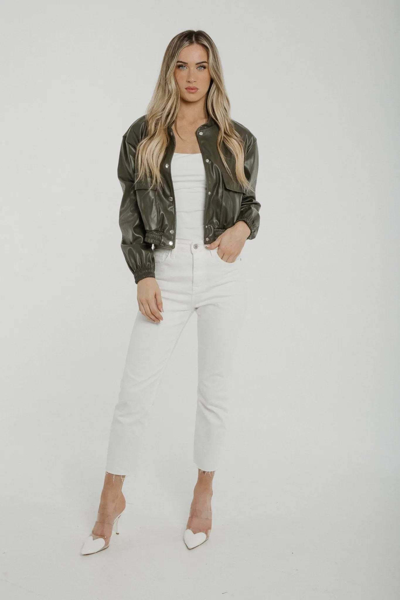 Caitlyn Leather Look Jacket In Khaki