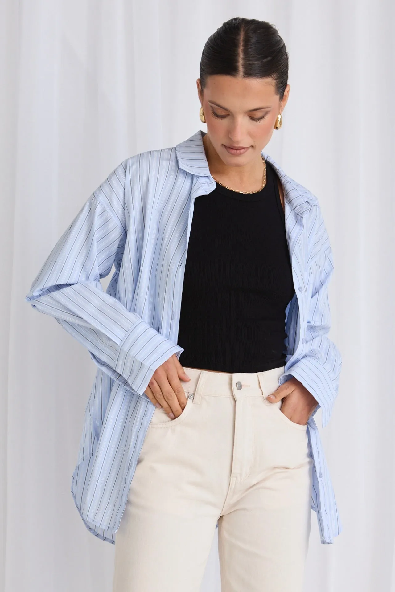 California Powder Blue Stripe Oversized Shirt