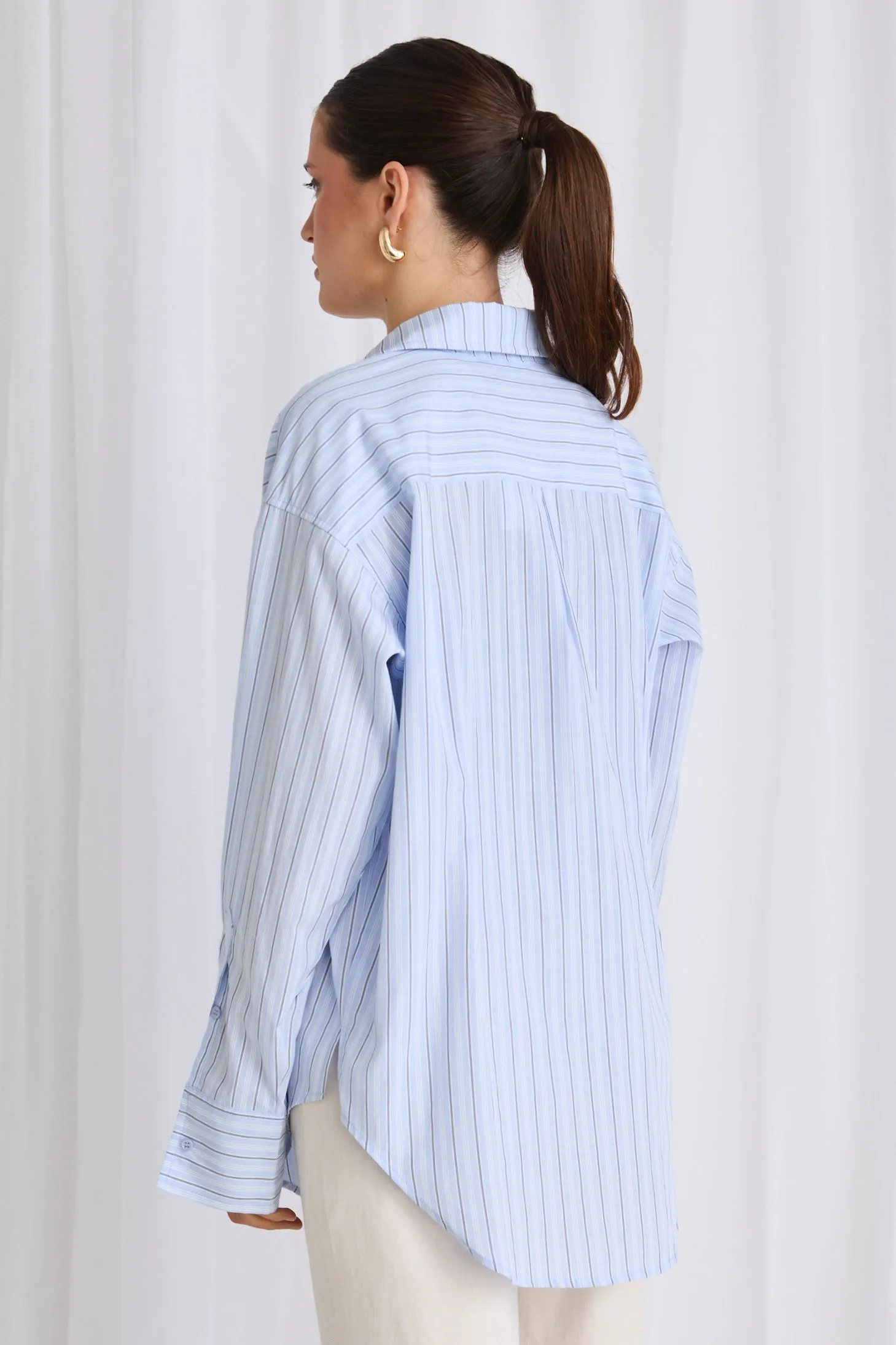 California Powder Blue Stripe Oversized Shirt