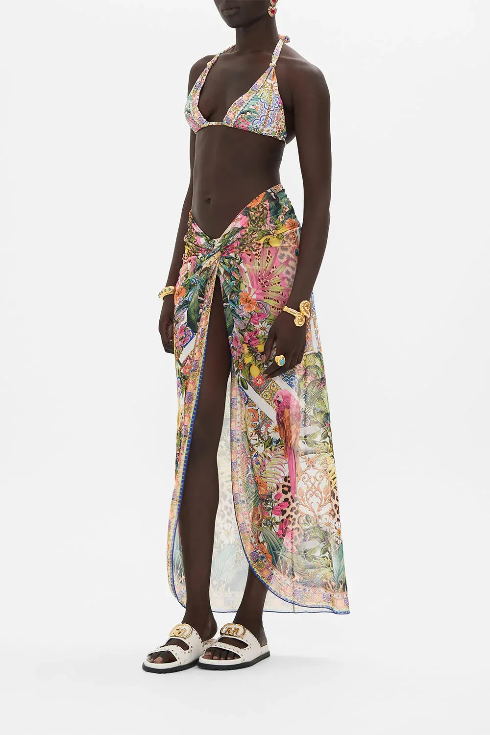 Camilla - Twist Front Long Skirt - Flowers of Neptune