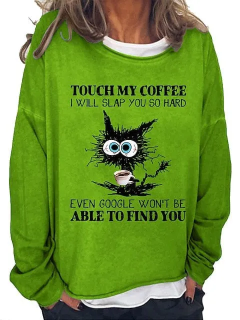 Cat Print Oversized Sweatshirt Pullover for Women