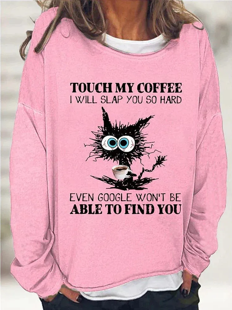 Cat Print Oversized Sweatshirt Pullover for Women