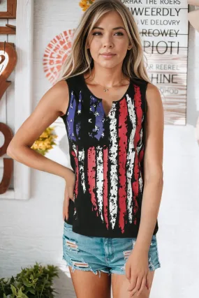 Celebrate America on the Fourth of July with Our Star and Stripe Notched Neck Tank – Perfect for Independence Day Festivities and Showing Your Patriotic Spirit