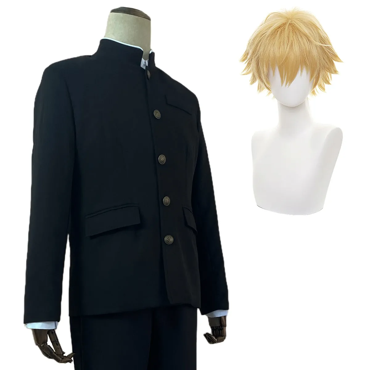 Chainsaw Man Cosplay Costume Denji's Black School Uniform with DK Wig - Ideal Halloween and Christmas