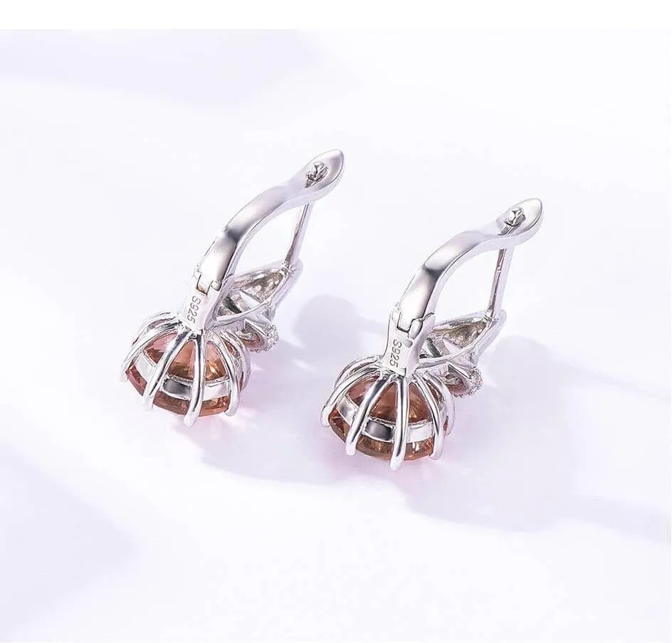 Charm Morganite Clip Earrings - 925 Sterling Silver