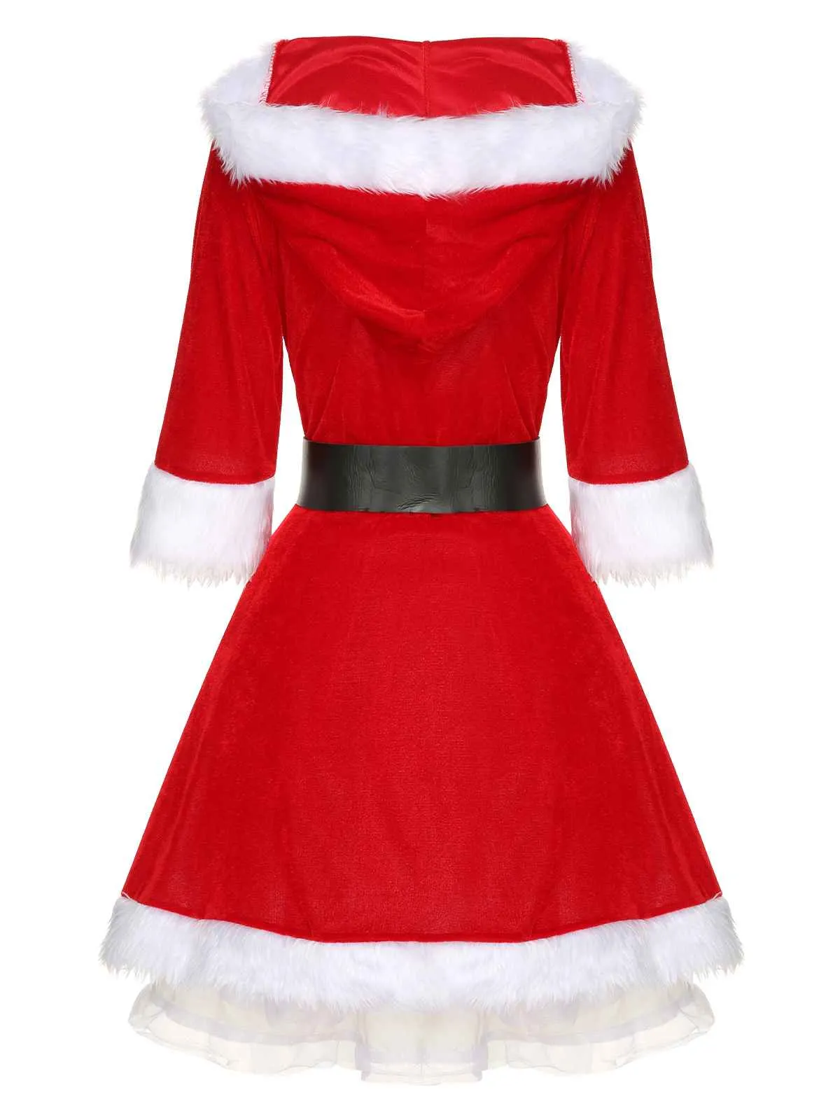 Christmas Hooded Santa Claus Raw Hem Belt Dress