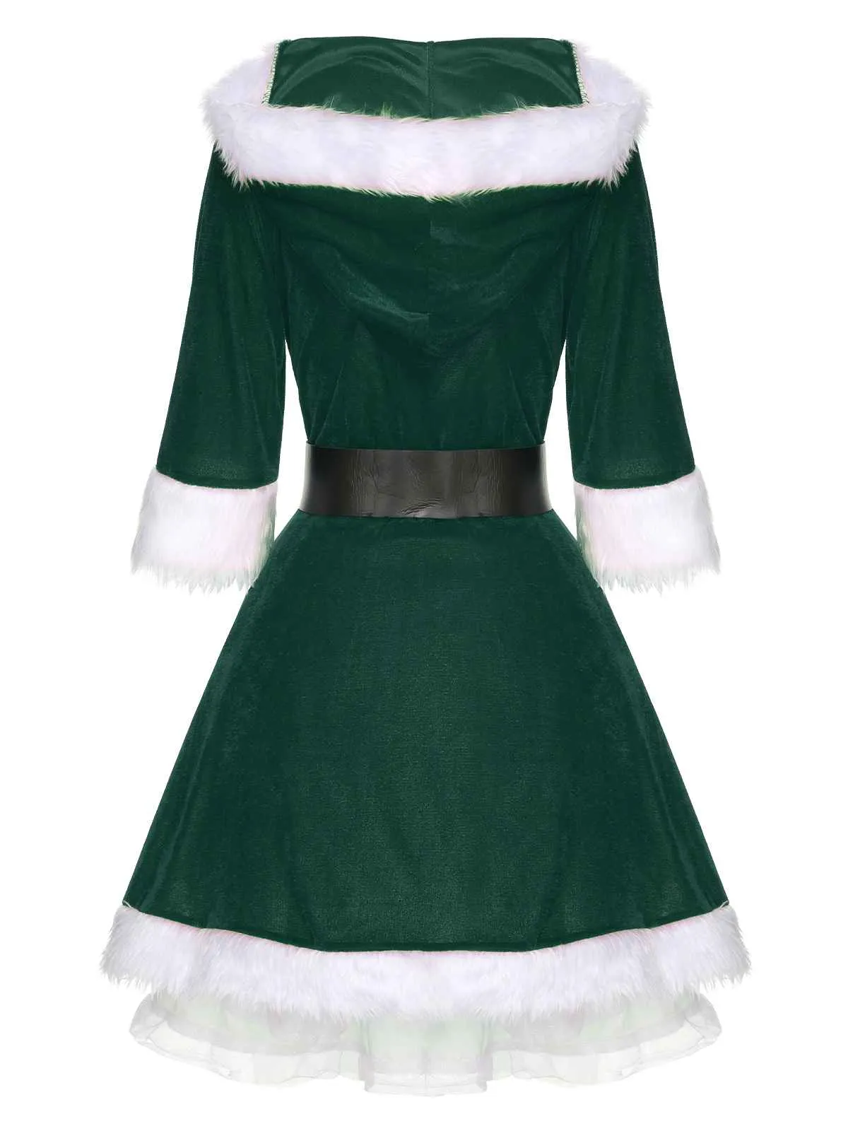 Christmas Hooded Santa Claus Raw Hem Belt Dress