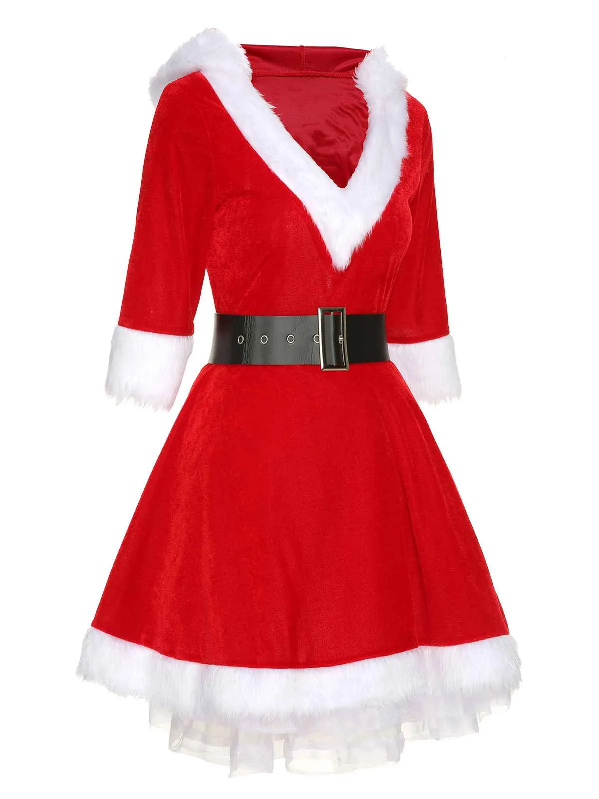 Christmas Hooded Santa Claus Raw Hem Belt Dress