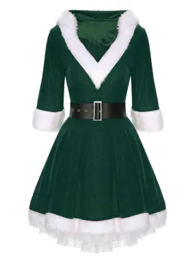 Christmas Hooded Santa Claus Raw Hem Belt Dress