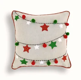 Christmas linen pillow cover, ornaments, garland, Indian brocade, applique, embroidered pillow size 16"X 16"