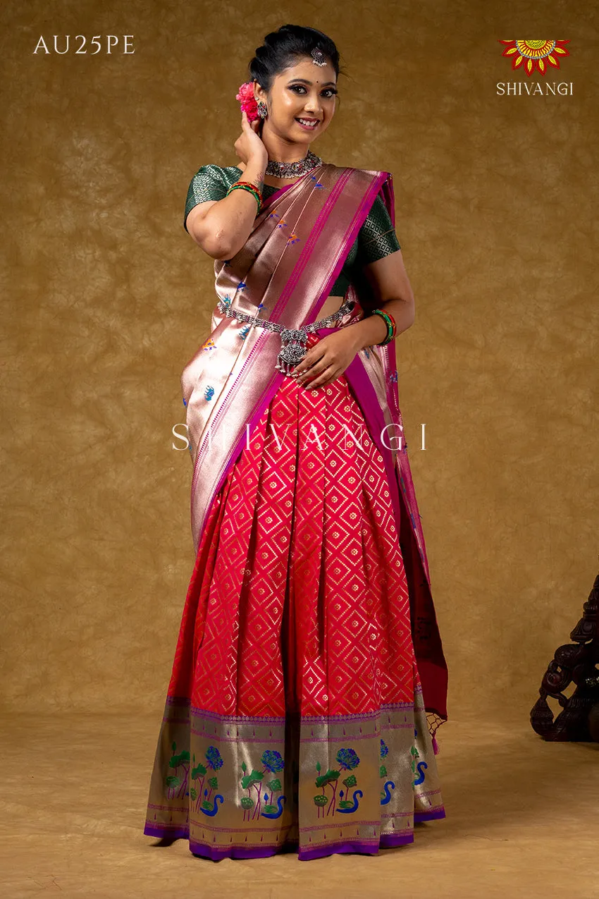 Classic Peach Silk Swan Half Saree For Festivel !!!