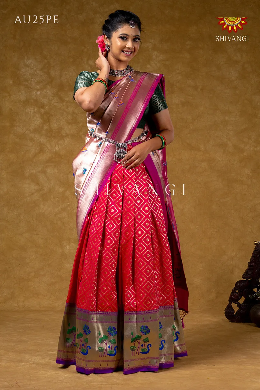 Classic Peach Silk Swan Half Saree For Festivel !!!