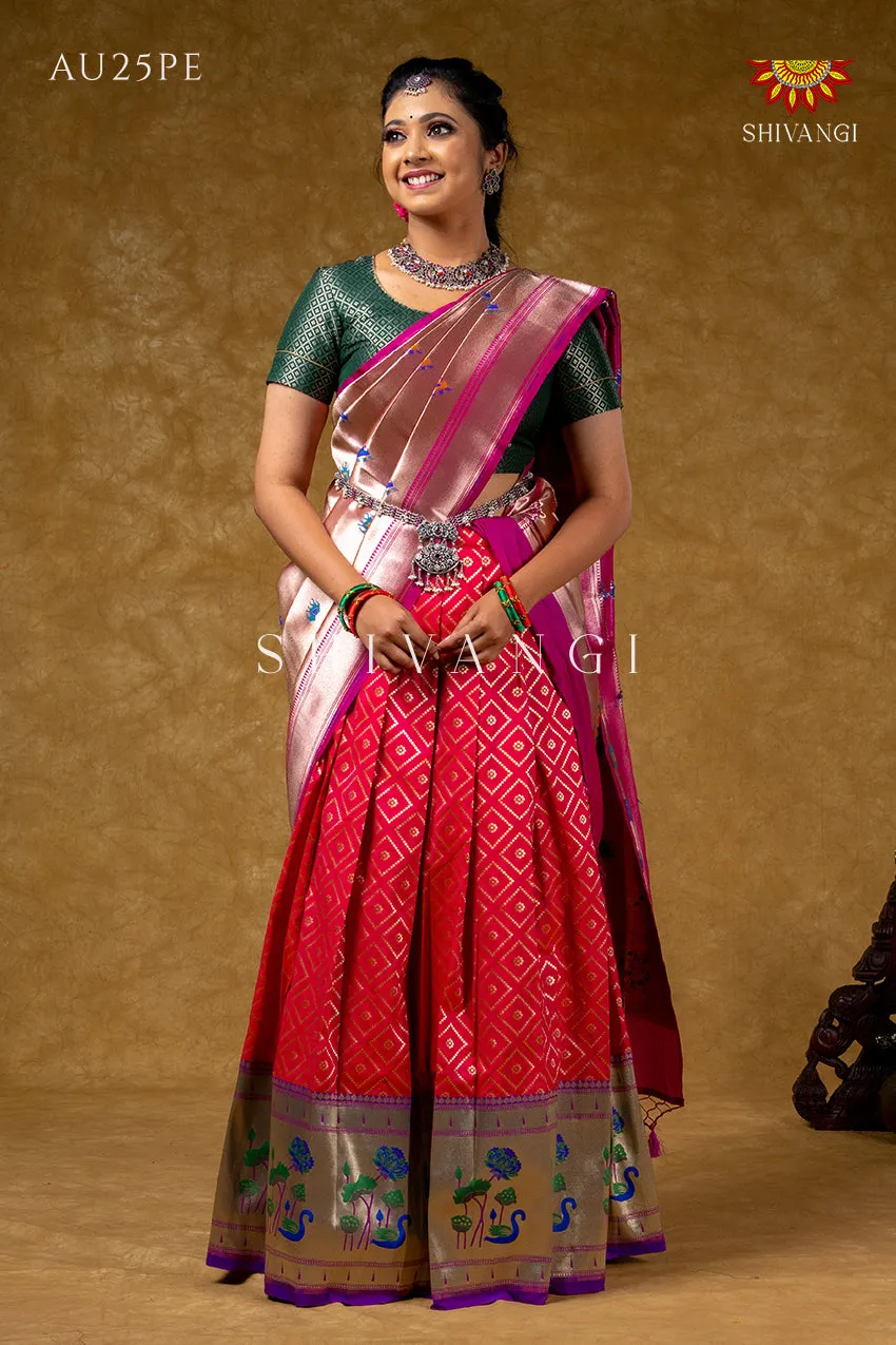 Classic Peach Silk Swan Half Saree For Festivel !!!