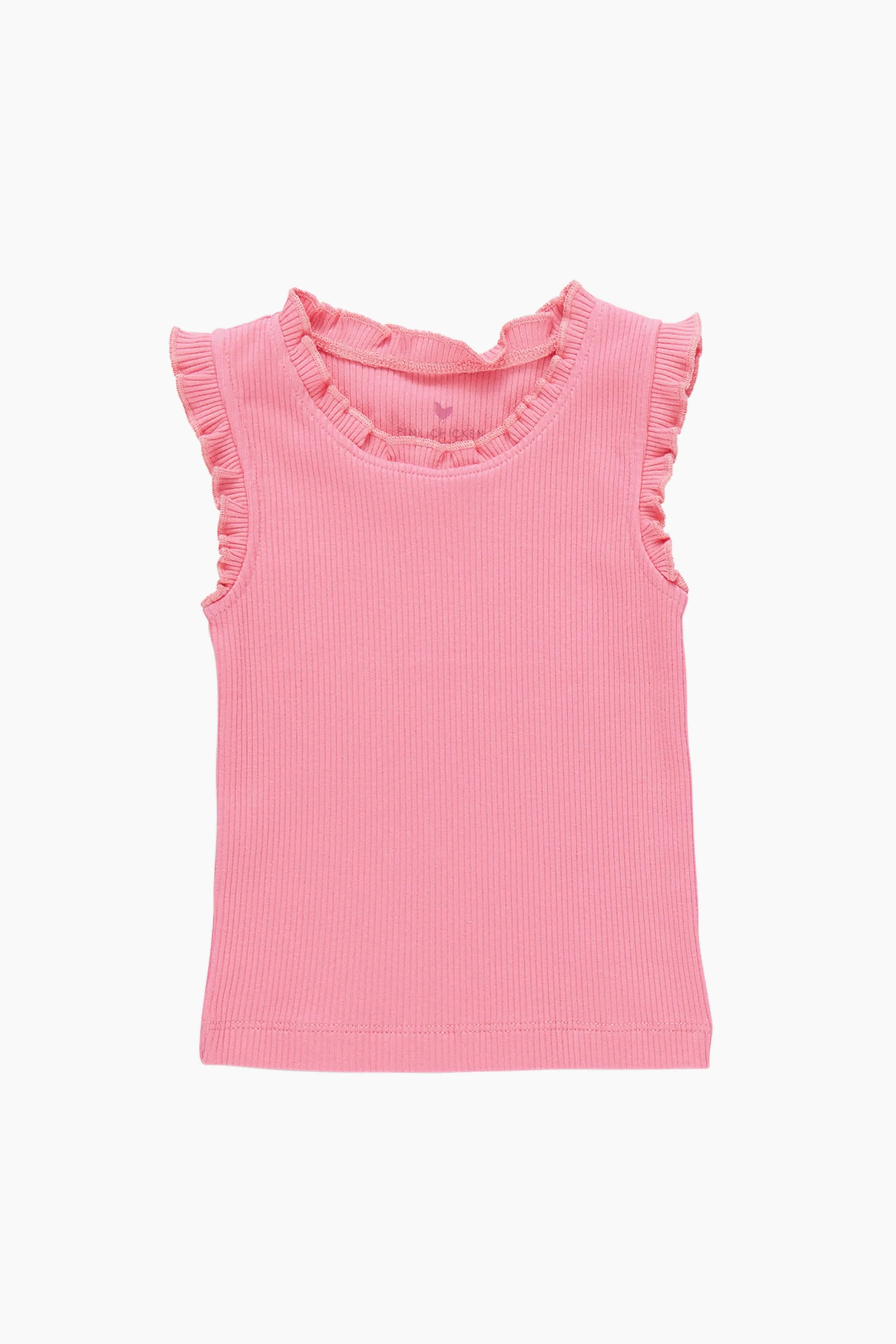 Confetti Pink Organic Ruffle Rib Tank