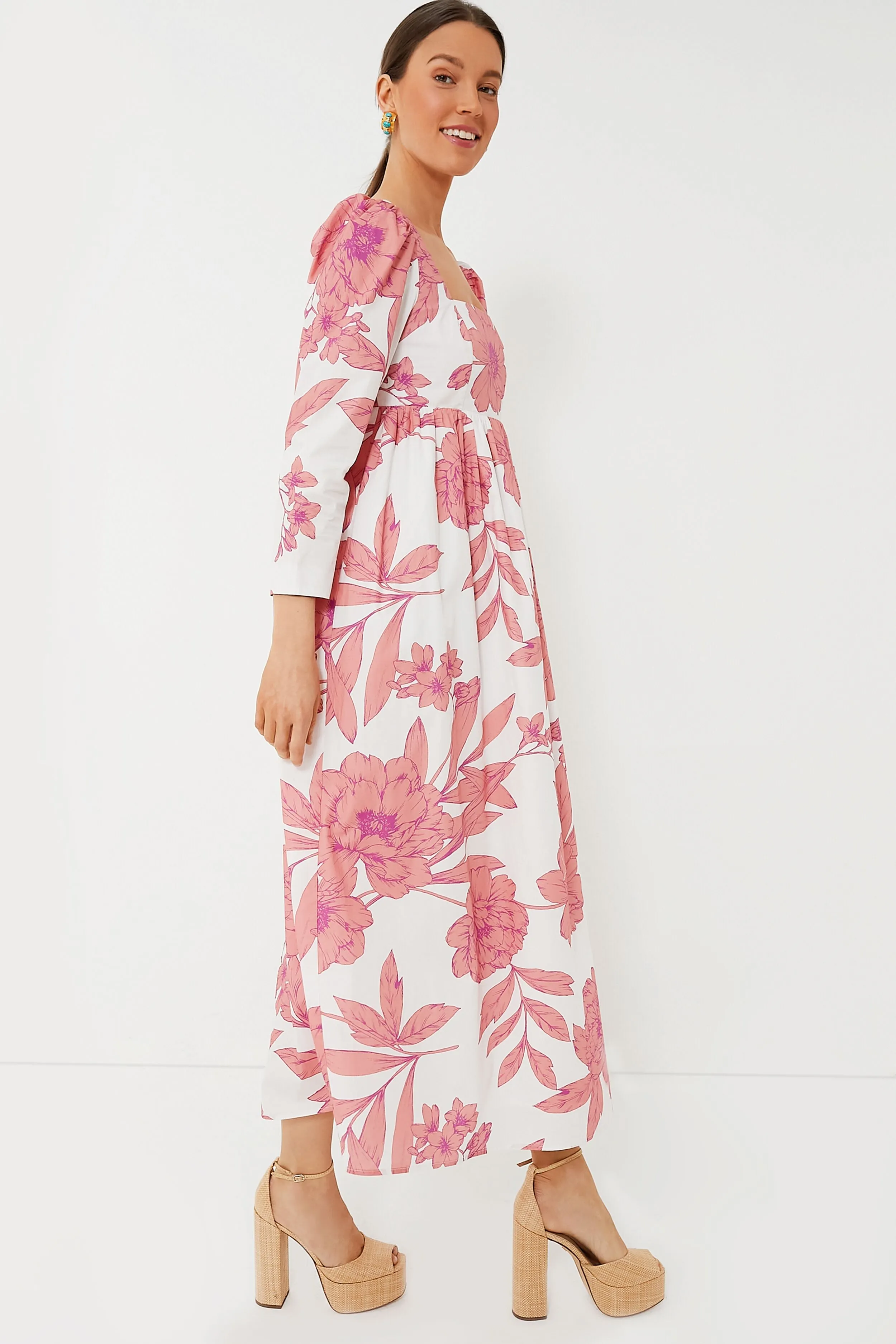 Coral Peony Print Carina Maxi Dress