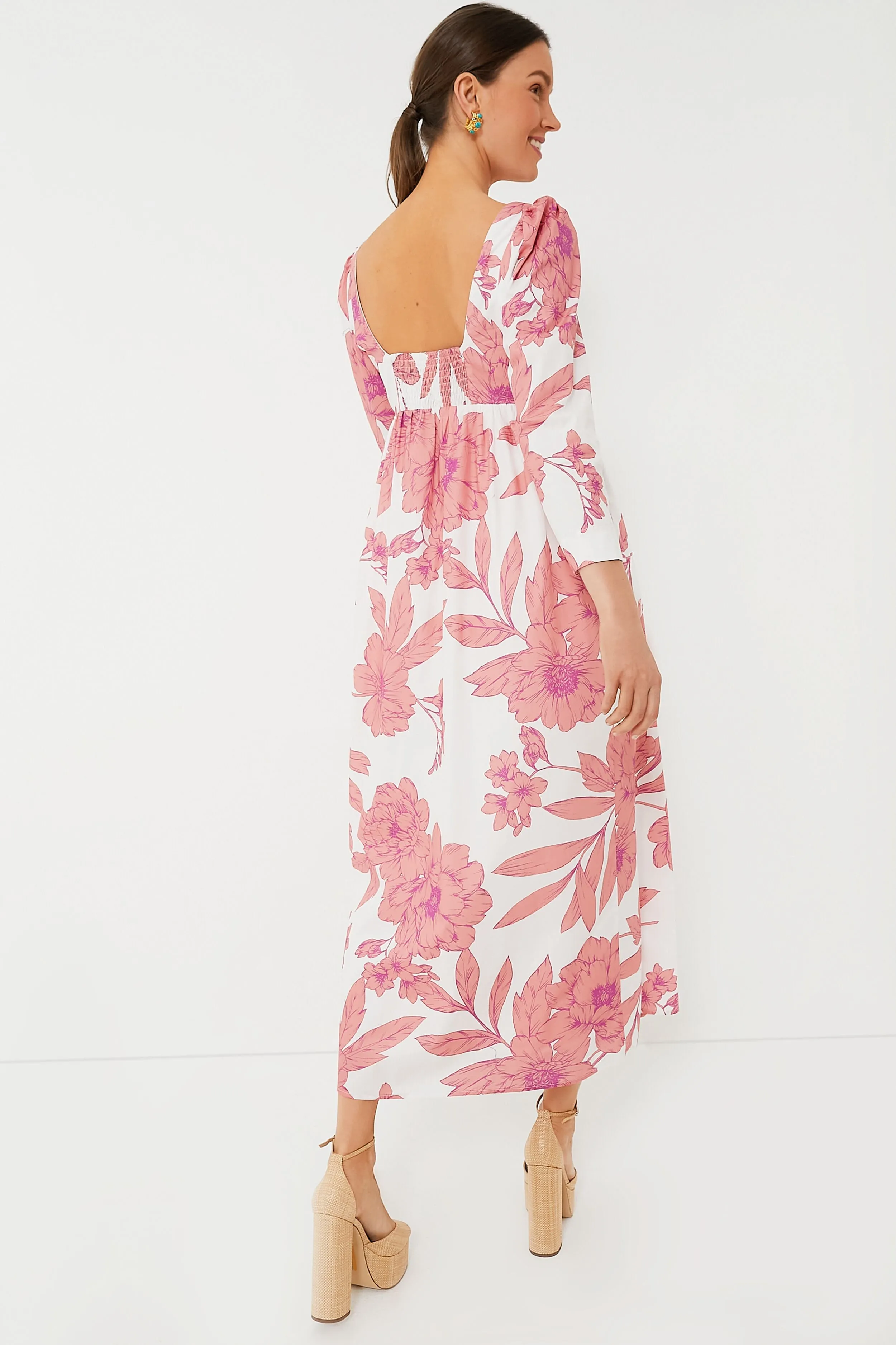 Coral Peony Print Carina Maxi Dress