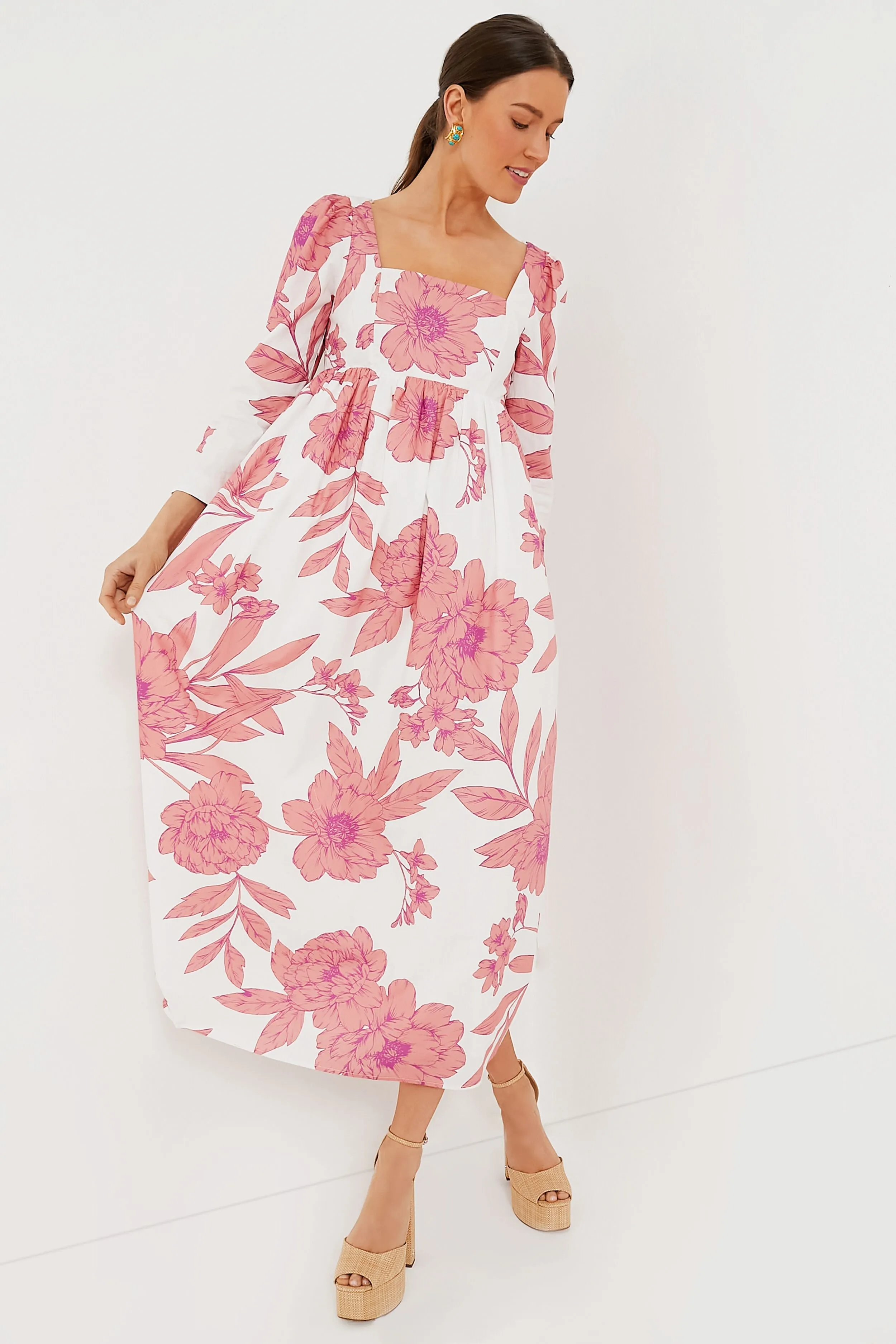 Coral Peony Print Carina Maxi Dress