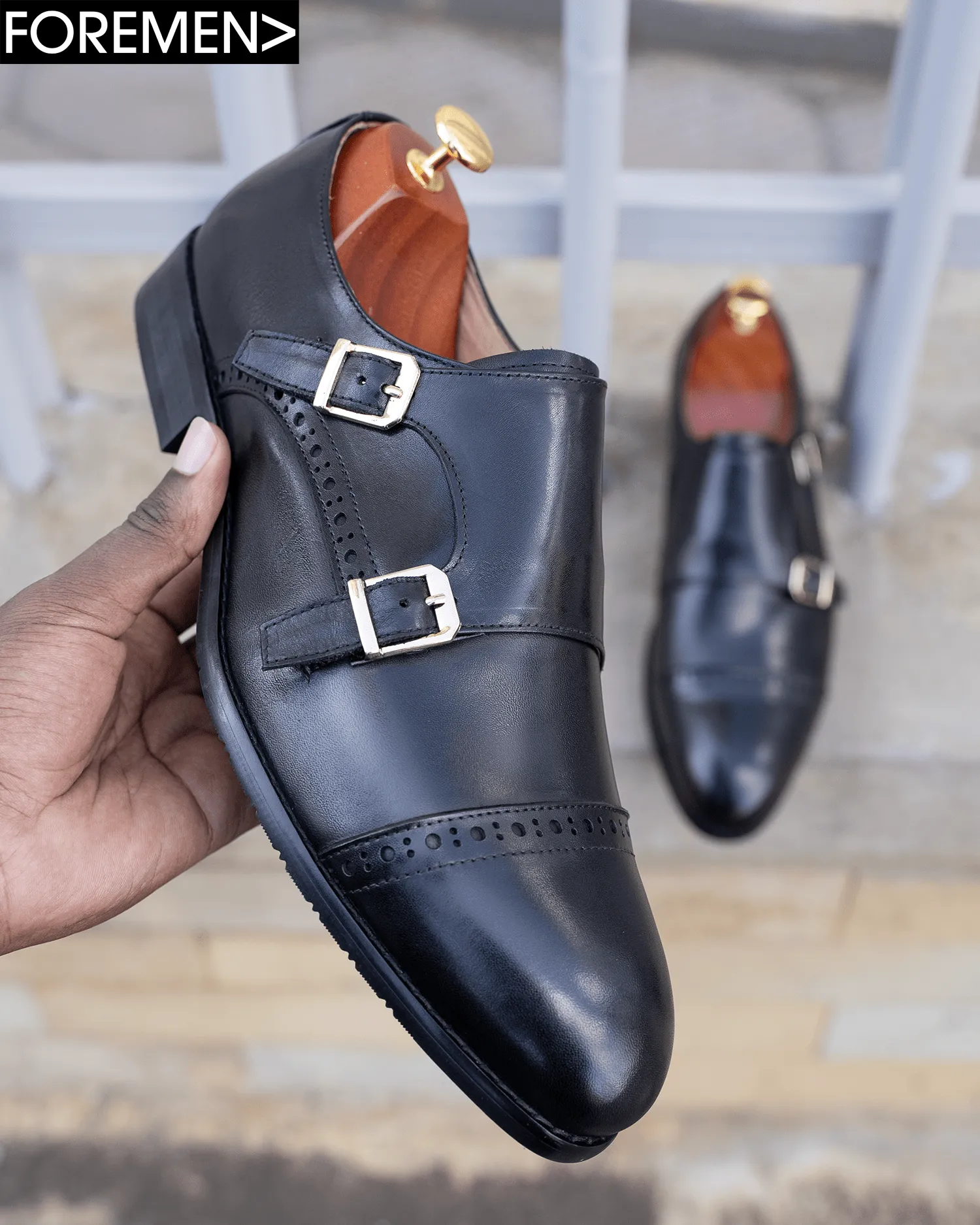 CORDI | Black Leather Double Monk Strap