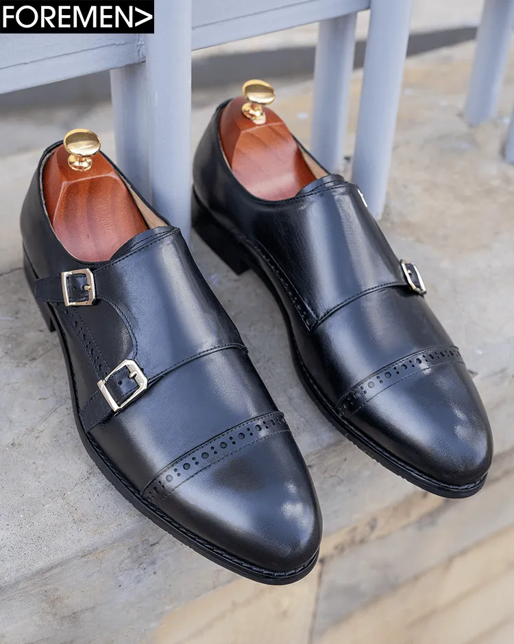 CORDI | Black Leather Double Monk Strap