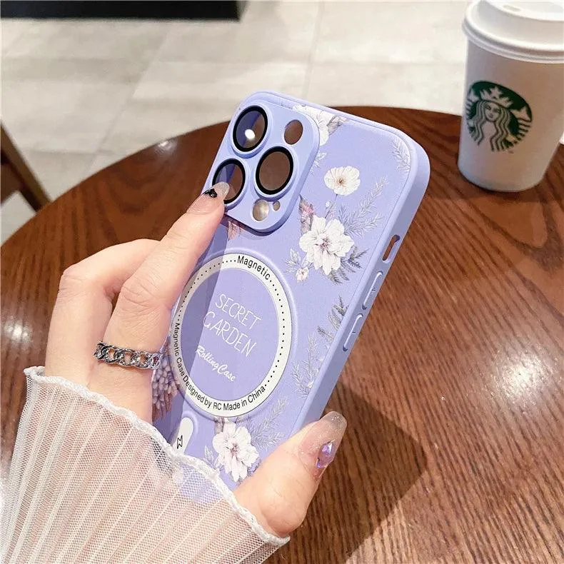 Cute Phone Case for iPhone 15, 11, 12, 13, 14, Pro Max, and 14 Plus with Printing of Magnetism Blossoms