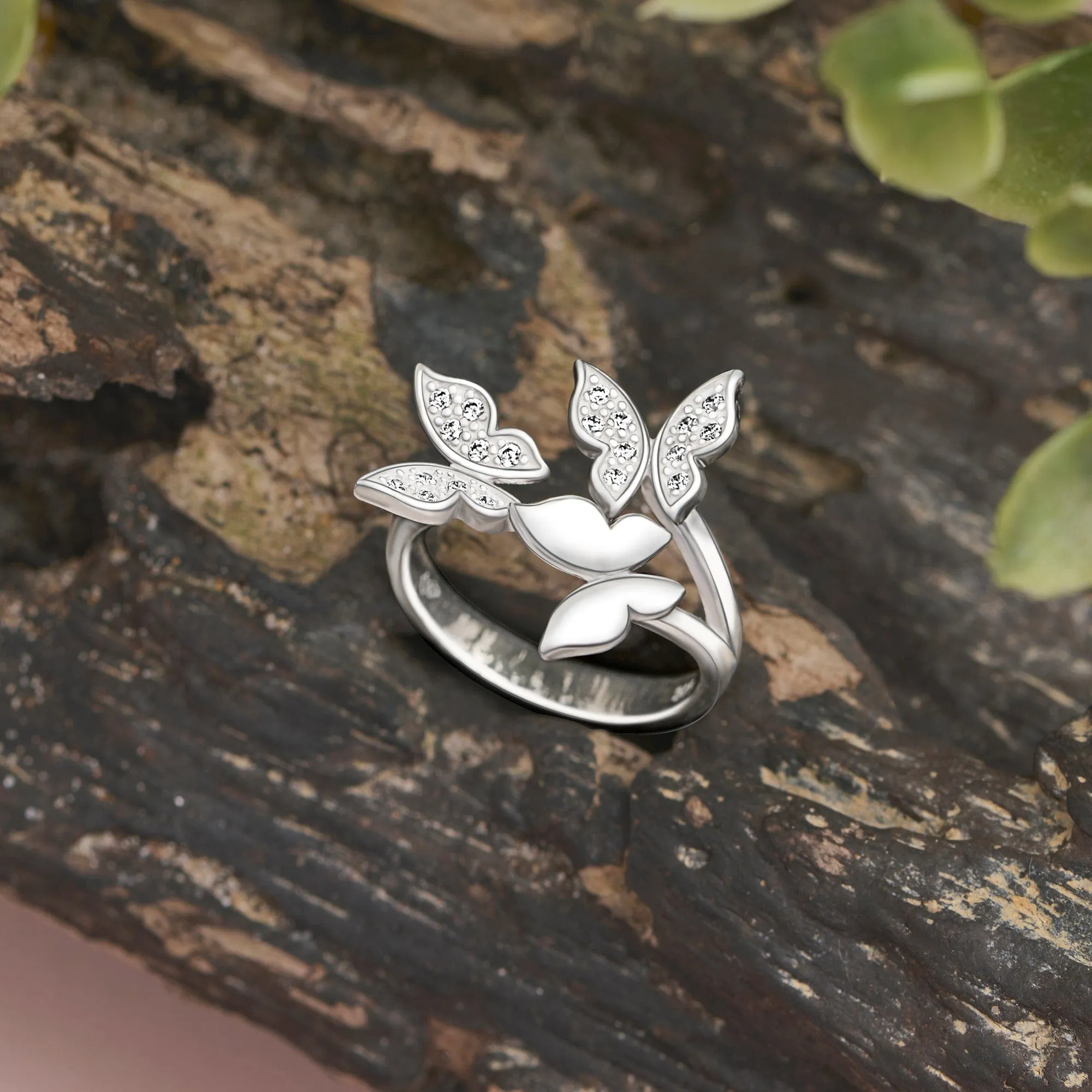 CZ Triple Butterfly Rings Sterling Silver Adjustable