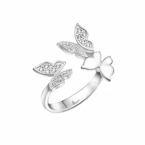 CZ Triple Butterfly Rings Sterling Silver Adjustable