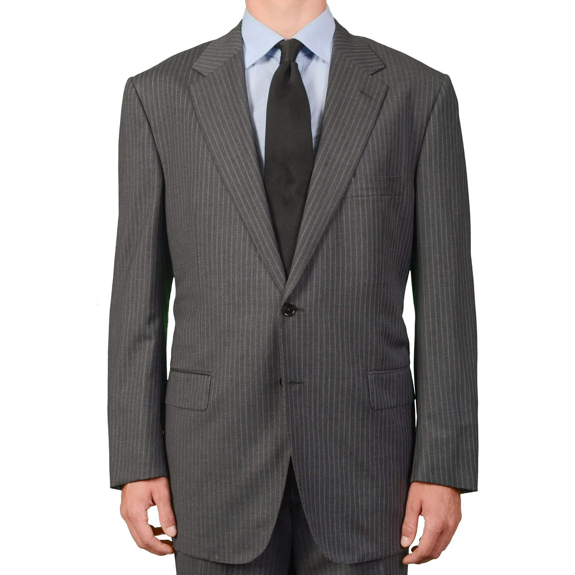 D'AVENZA for ACCADEMYA Handmade Gray Striped Wool Suit EU 60 NEW US 50