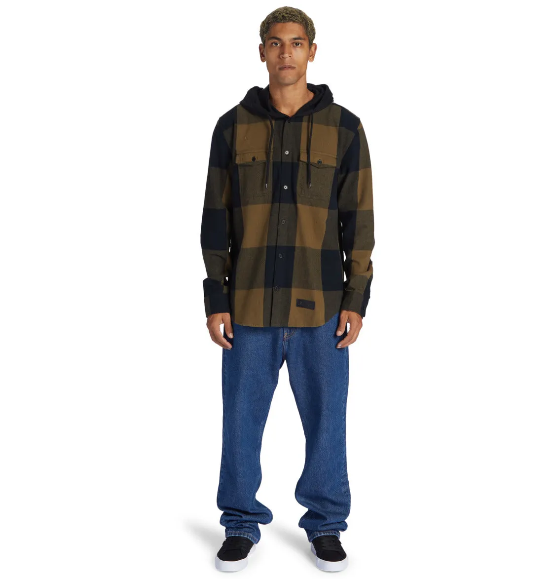 DC - RUCKUS - HOODED LONG SLEEVE SHIRT -  Capers/ Black Plaid