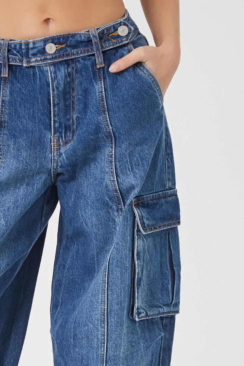 Denim Wide-Leg Cargo Joggers