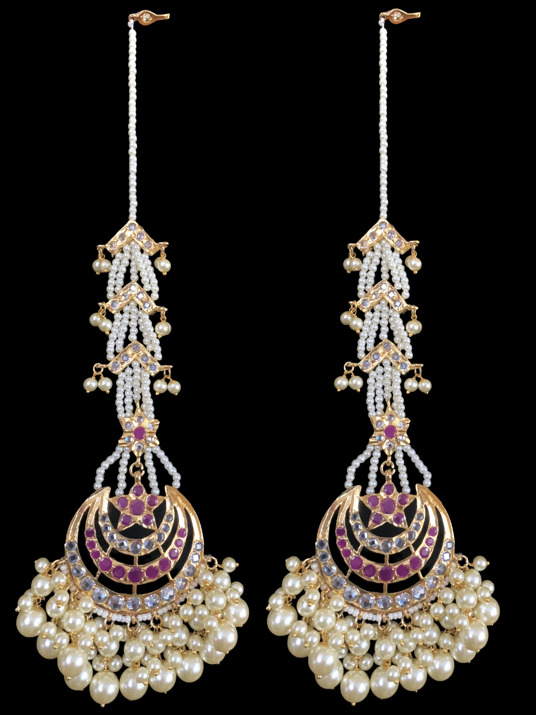 DJET29 Tahura earrings tika in pearls  with ruby ( READY TO SHIP )