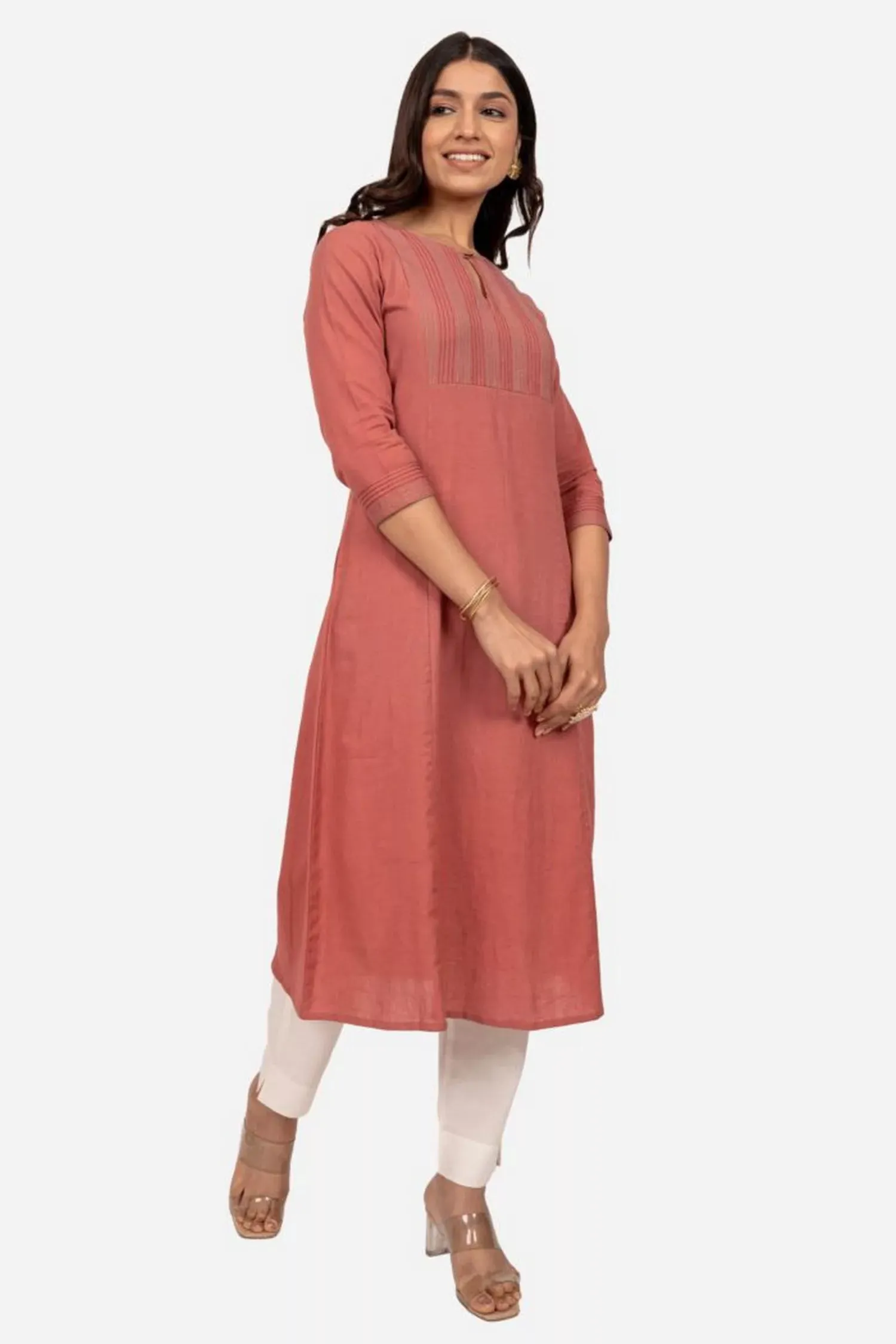 Dusty Peach Flax Kurta