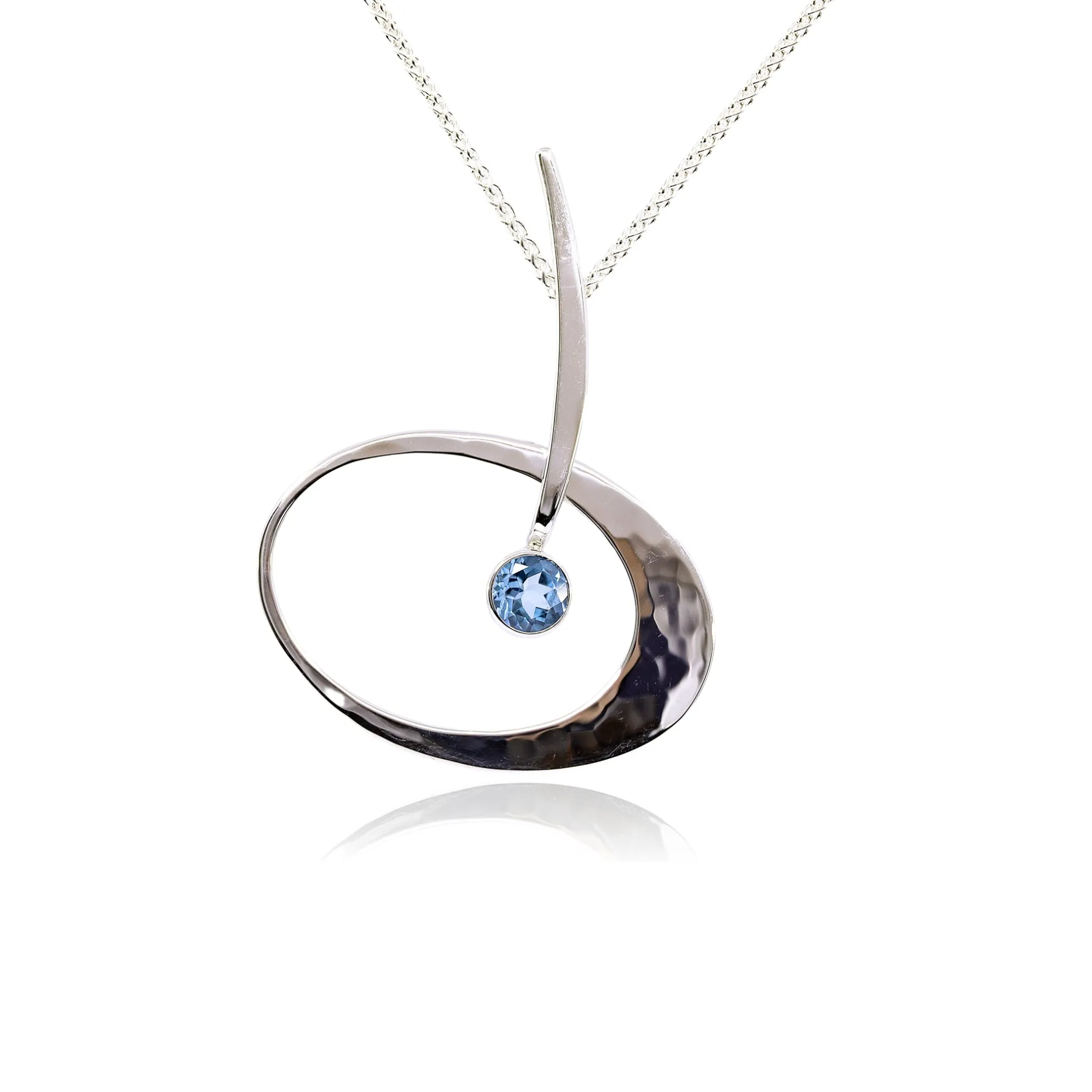 ED LEVIN 18-INCH STERLING SILVER ELLIPTICAL ELEGANCE BLUE TOPAZ PENDANT NECKLACE