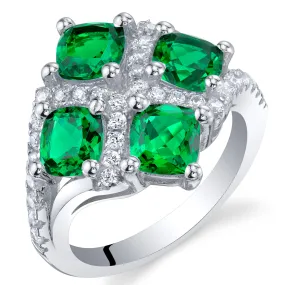 Emerald Cushion Cut Sterling Silver Ring Size 6