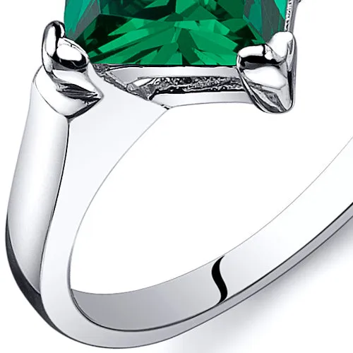 Emerald Ring Sterling Silver Princess Shape 1.5 Carats Size 5