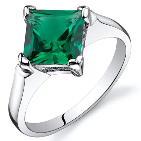 Emerald Ring Sterling Silver Princess Shape 1.5 Carats Size 5