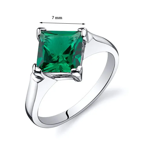 Emerald Ring Sterling Silver Princess Shape 1.5 Carats Size 5