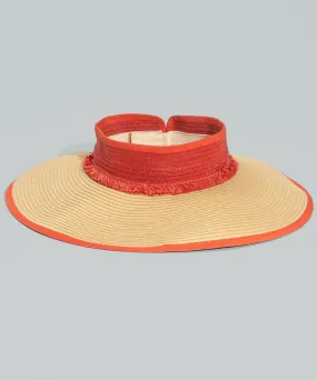 ET0124-Sunset Coral Packable Visor W/Fringe