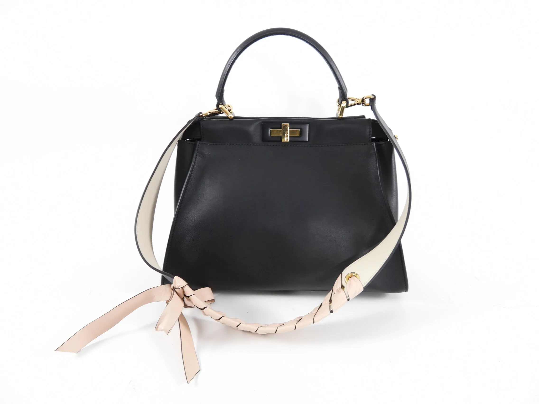 Fendi Black Leather Peekaboo Medium Two-Way Bag