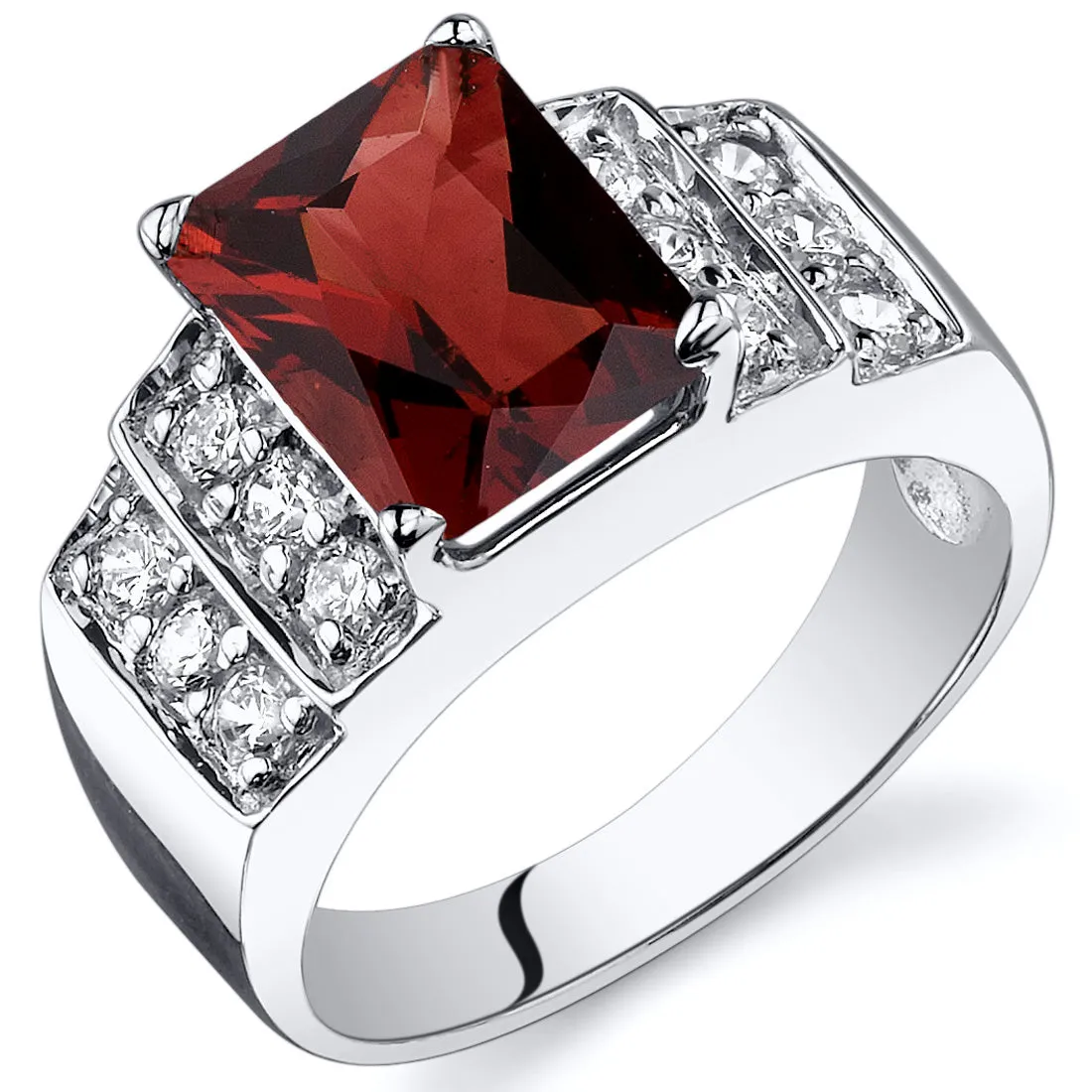 Garnet Radiant Cut Sterling Silver Ring Size 5