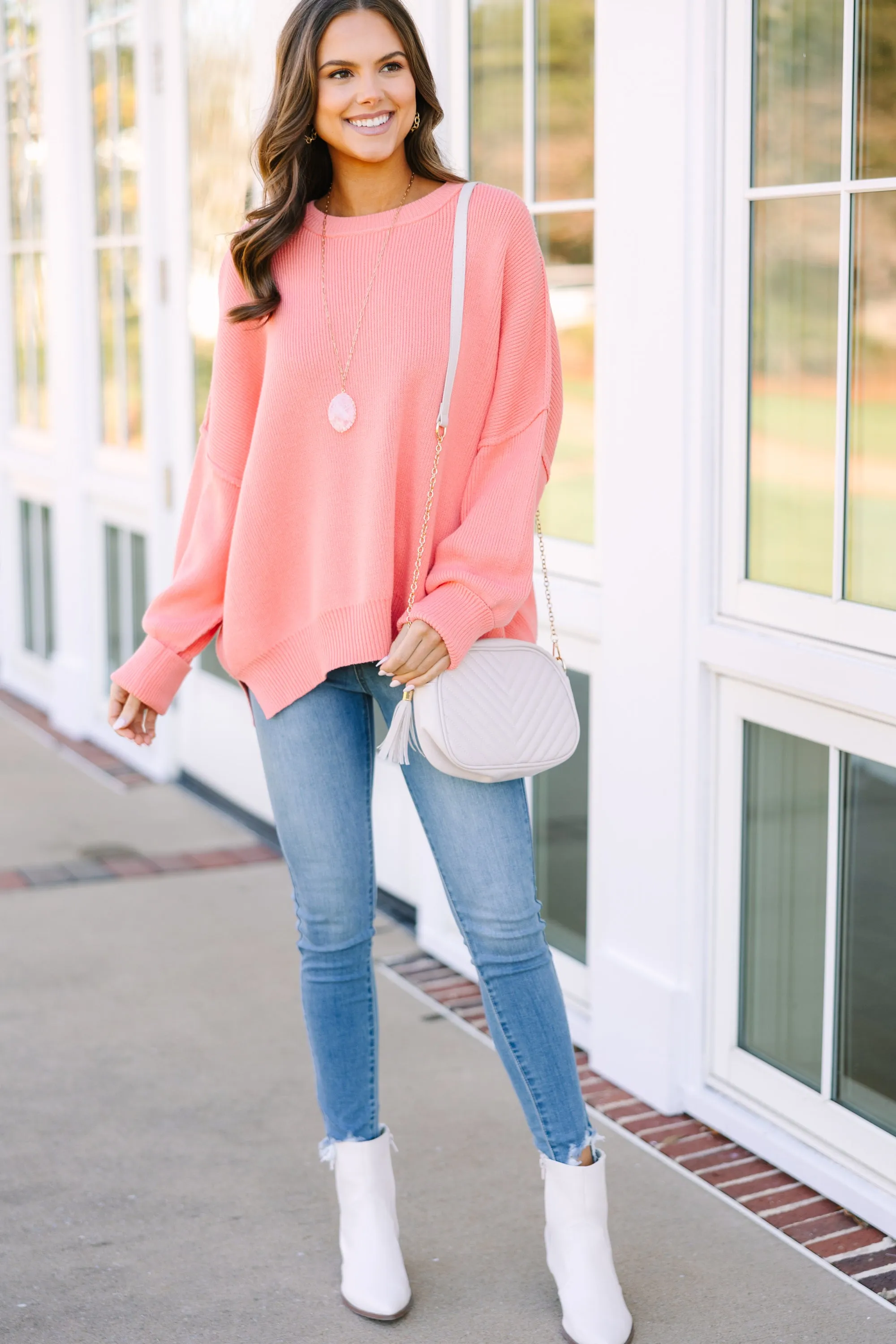 Give You Joy Coral Pink Dolman Sweater