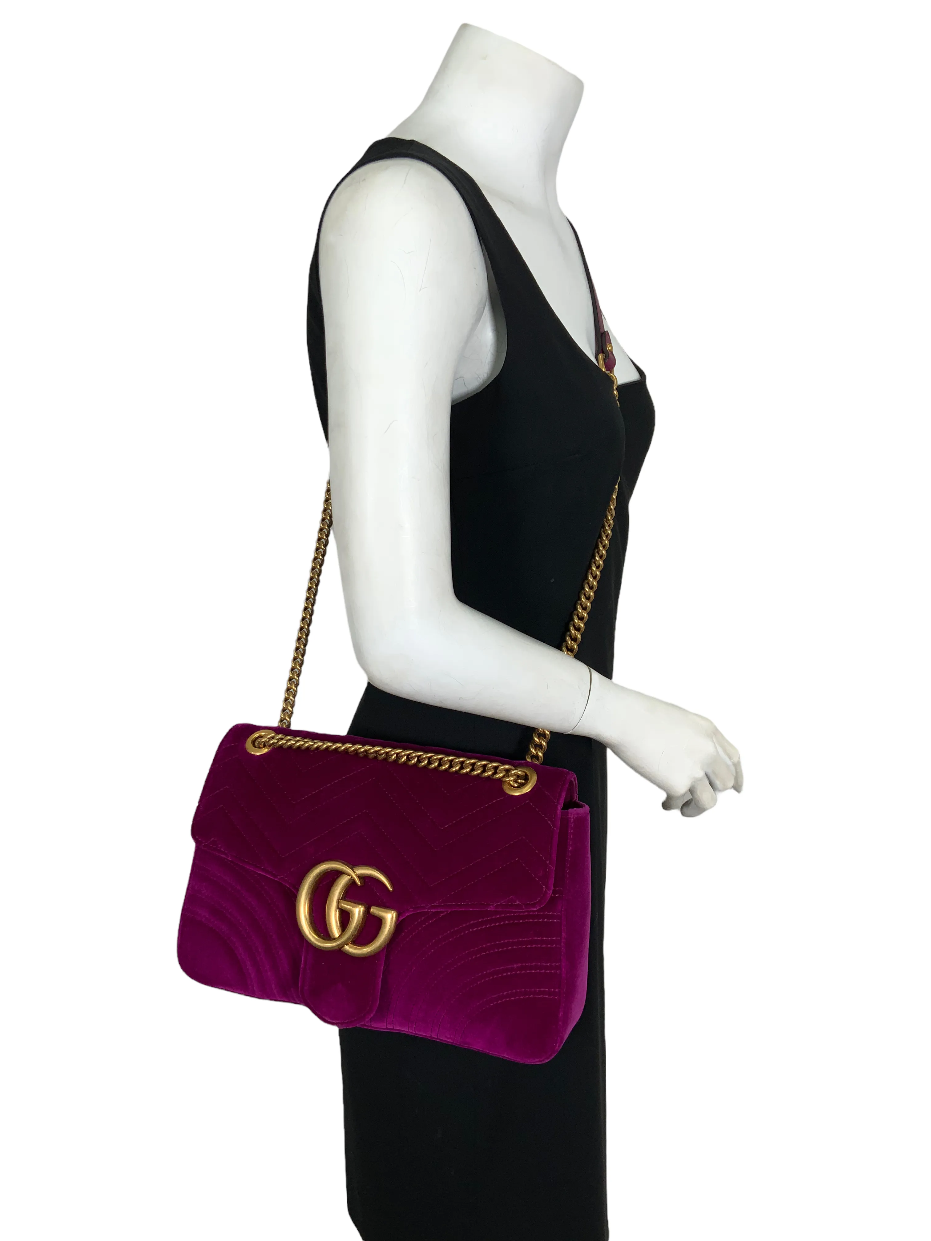 Gucci GG Marmont Matelasse Velvet Medium Shoulder Bag