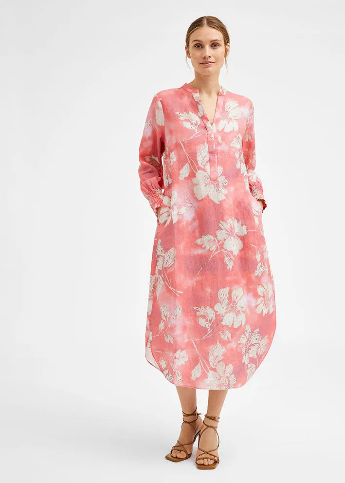 Gustav Madonna, midi  dress 52523 Kjole - Coral W. Beige Flower Print