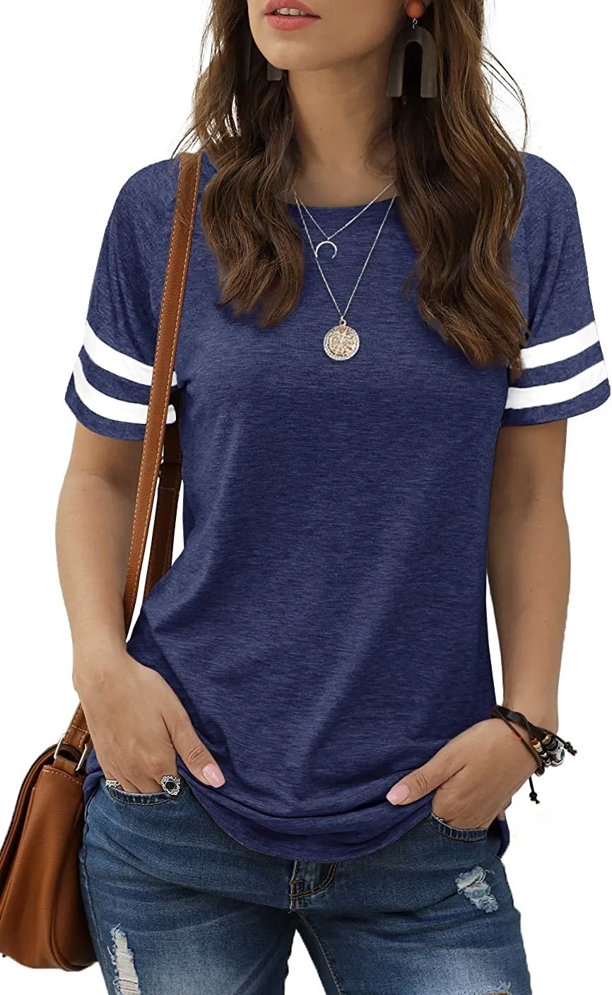 Haute Edition Women's Short Sleeve Varsity Stripe Casual Summer Top