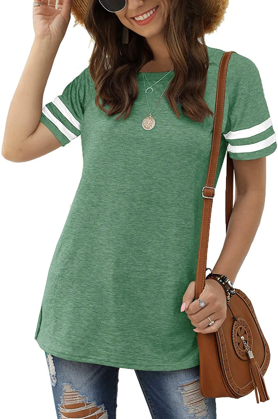 Haute Edition Women's Short Sleeve Varsity Stripe Casual Summer Top