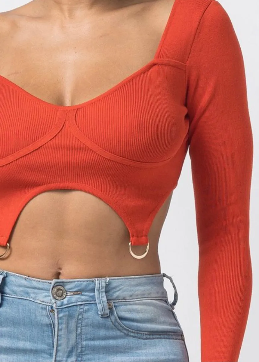 Hera Collection Double Ring Crop Top (Red Brick) 22577-O