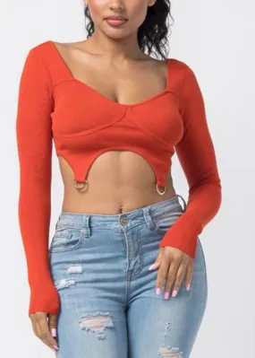 Hera Collection Double Ring Crop Top (Red Brick) 22577-O