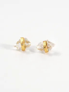 Herkimer Quartz with Diamond Stud Earrings