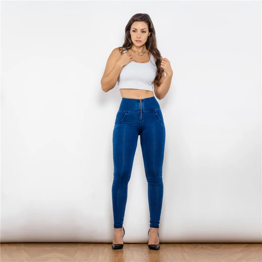 High Waist Dark Thread Dark Blue Jeans